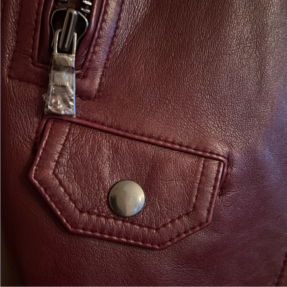 Parker Belfast Moto  Women's Burgundy Leather Moto Jacket - Picture 3 of 6